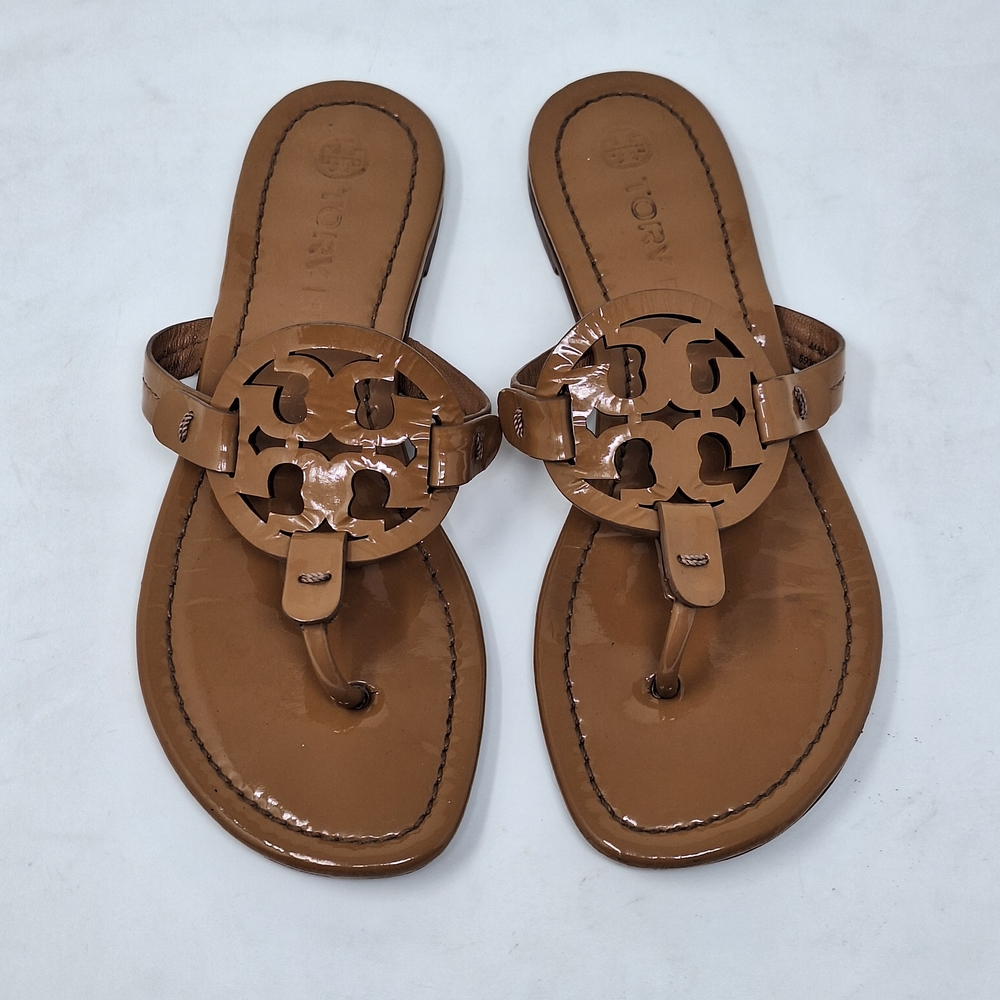 Tory Burch Miller Brown Patent Leather Flip Flop Style Sandals